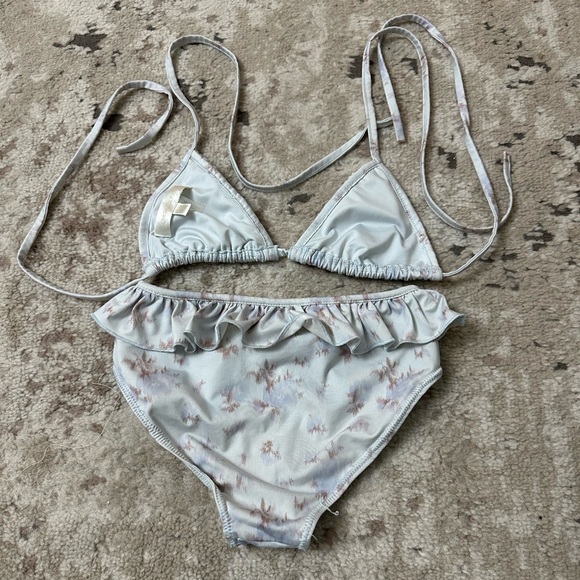 LoveShackFancy Girls Blue Floral Ruffle Bikini Size 7-8 - Picture 2 of 3